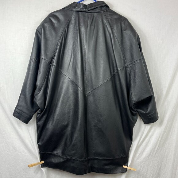 Vintage Leather Double Breast Longline‎ Coat Unisex XL Slouchy Distressed Baggy - Picture 6 of 16